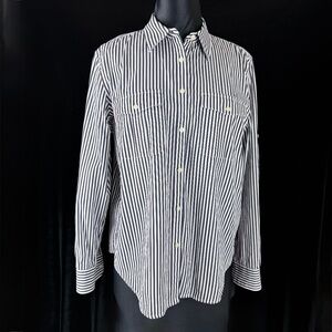 Lauren Ralph Lauren Womens Shirt Blue and White Stripes Tailered Button Front